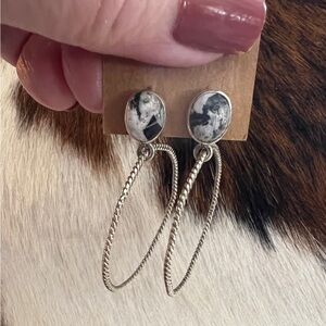 ❤️ White Buffalo Sterling 925 Twisted Wire Hoops w Stones Earrings Handcrafted